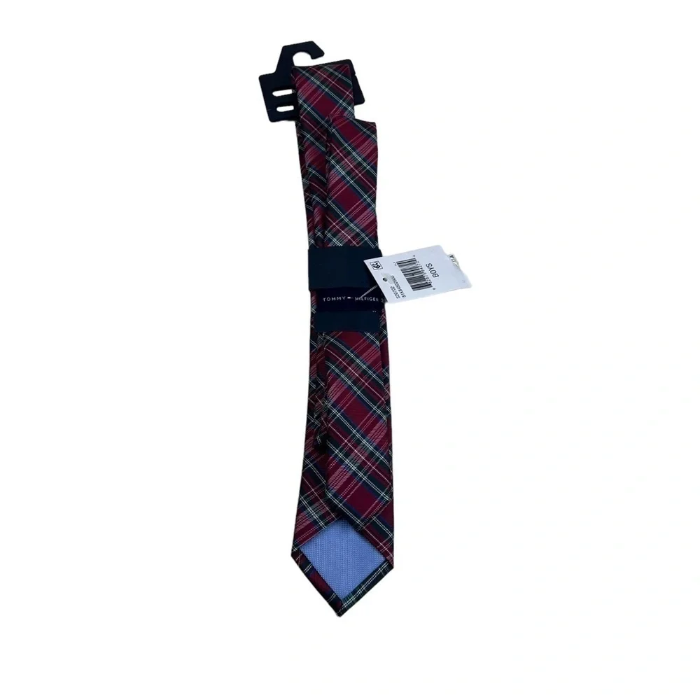 Tommy Hilfiger Boys Red Tartan Plaid Checker Red Classic Tie Holiday